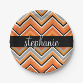 Chic Chevron Pattern Black Grey Sinaasappel met na Papieren Bordje (Voorkant)