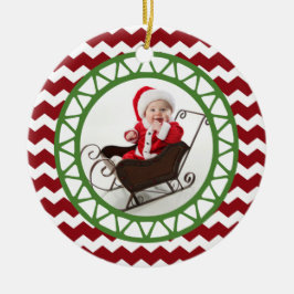 Chic Chevron Red Green-kerstfotoornament Keramisch Ornament
