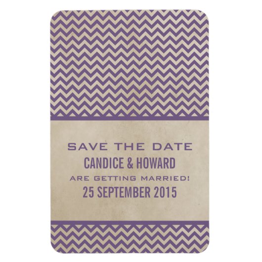 Chic Chevron Save the Date Magnet, Paars Magneet (Verticaal)