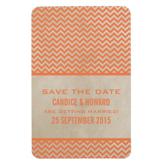 Chic Chevron sparen de Magnet van de Datum, Oranje Magneet (Verticaal)