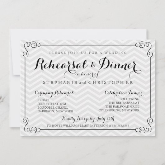 Chic Chevron Wedding Rehearsal & Dinner Invitation Kaart (Voorkant)