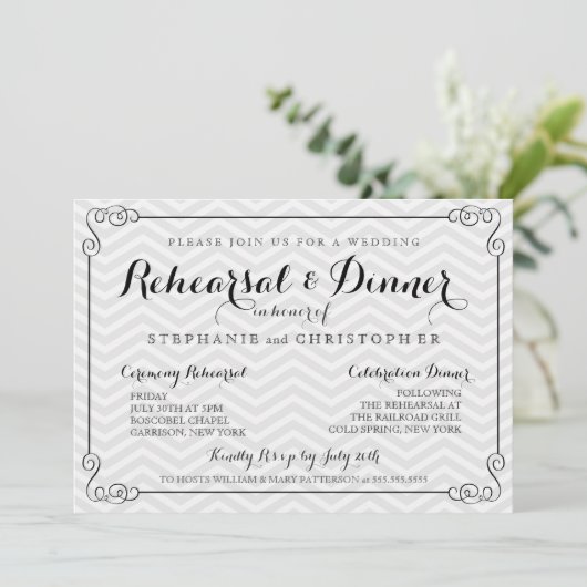 Chic Chevron Wedding Rehearsal & Dinner Invitation Kaart (Staand voorkant)