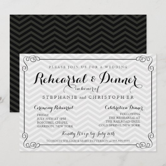 Chic Chevron Wedding Rehearsal & Dinner Invitation Kaart (Voorkant / Achterkant)