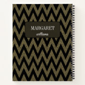 Chic chevron zigzag  glitter &black custom name notitieboek (Achterkant)