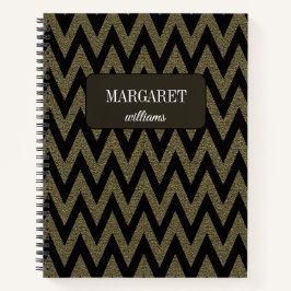 Chic chevron zigzag  glitter &black custom name notitieboek