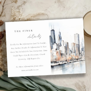 Chic Chicago Illinois City Scape Wedding Details Informatiekaartje