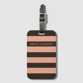 Chic Chocolade Bruin & Blush Roze Strepen Custom Bagagelabel (Voorkant (verticaal))