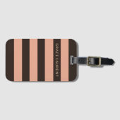 Chic Chocolade Bruin & Blush Roze Strepen Custom Bagagelabel (Voorkant (horizontaal))