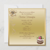 Chic Chocolate Cake & Roos Gold Birthday Party Kaart (Achterkant)