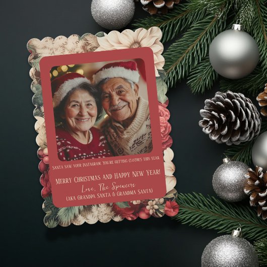  Chic Christas Bloemen Rood Groene Fotokaart Kaart