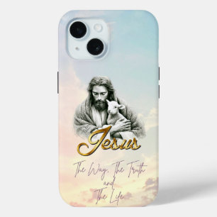 Chic Christelijke Pastel Hemel Jezus Lam Gouden Sc iPhone 15 Case