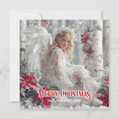 Chic Christmas angel red poinsettias unique card Feestdagenkaart (Voorkant)