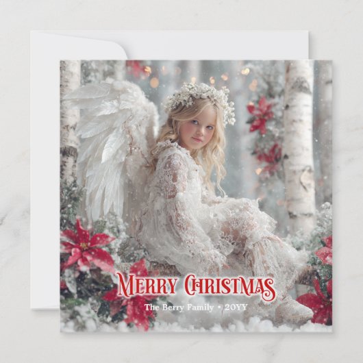 Chic Christmas angel red poinsettias unique card Feestdagenkaart (Voorkant)