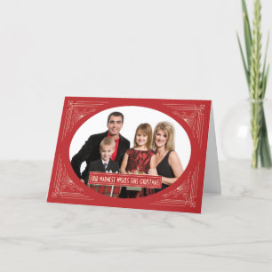 Chic Christmas Art Deco Rood Lijst Custom Foto Feestdagen Kaart