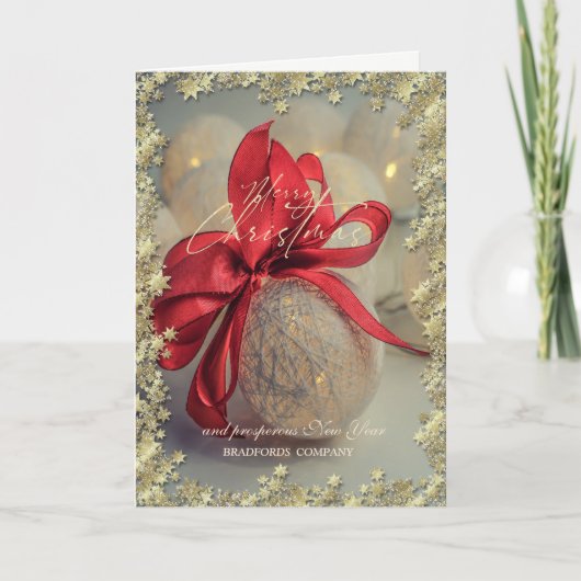 Chic Christmas Balls Red Bow Stars Company Feestdagen Kaart (Voorkant)