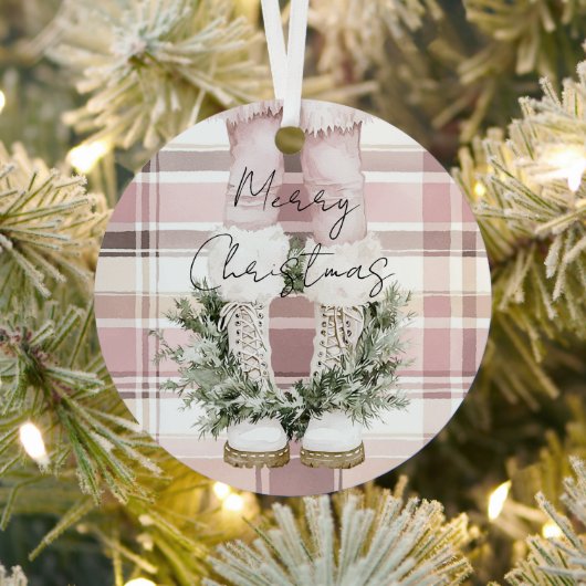 Chic Christmas Blush Pink Legs Laarzen Metalen Ornament (Insitu)
