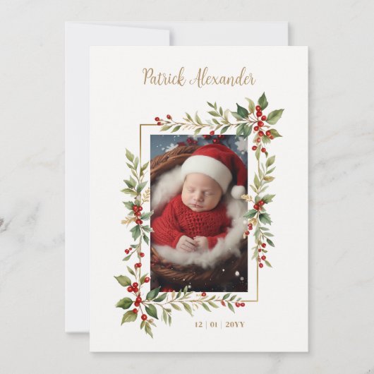 Chic Christmas Botanical Border Naming Ceremony Kaart (Voorkant)