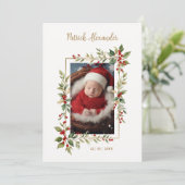 Chic Christmas Botanical Border Naming Ceremony Kaart (Staand voorkant)