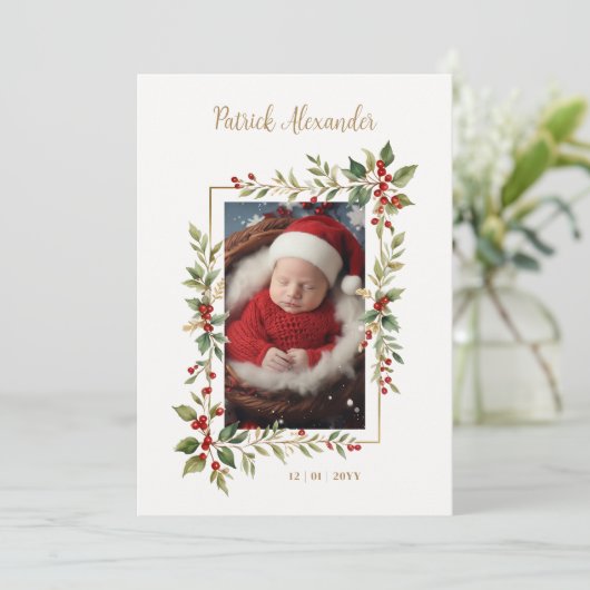 Chic Christmas Botanical Border Naming Ceremony Kaart (Staand voorkant)