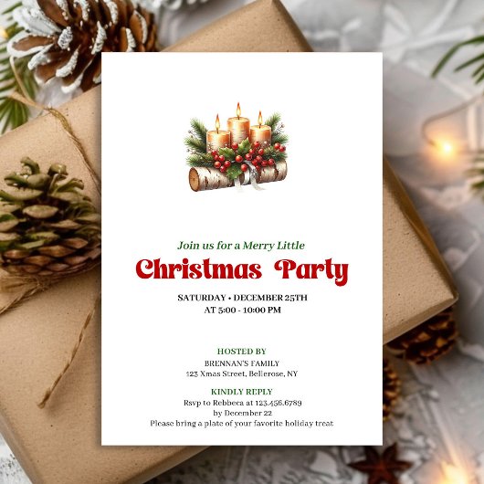 Chic Christmas Candles Holiday Party Invite Kaart