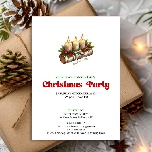 Chic Christmas Candles Pine Wreath Invite Card Kaart