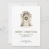 Chic Christmas Door Greeting Card Sage Ivory Gold Feestdagenkaart (Voorkant)