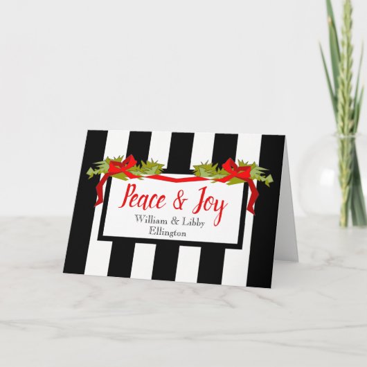 CHIC CHRISTMAS KAART_PEACE AND JOY STRIPES FEESTDAGEN KAART (Voorkant)