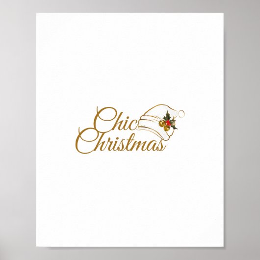 Chic Christmas Minimalist Santa Hat & Holly Design Poster (Voorkant)