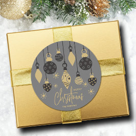 Chic Christmas Ornaments on Grey  Ronde Sticker