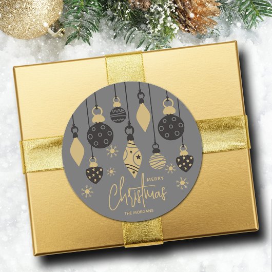 Chic Christmas Ornaments on Grey  Ronde Sticker
