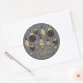 Chic Christmas Ornaments on Grey  Ronde Sticker (Envelop)