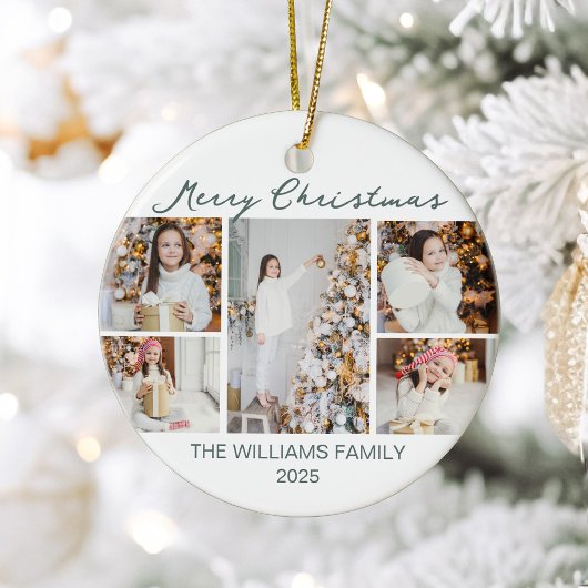 Chic Christmas Photo Collage 2025 Keepsake Keramisch Ornament