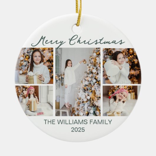 Chic Christmas Photo Collage 2025 Keepsake Keramisch Ornament (Voorkant)