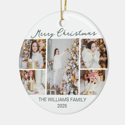 Chic Christmas Photo Collage 2025 Keepsake Keramisch Ornament (Links)