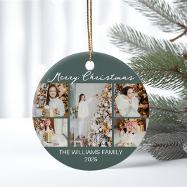 Chic Christmas Photo Collage Commemorative 2025 Keramisch Ornament