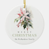 Chic Christmas Poinsettia Berries Foliage Foto Keramisch Ornament (Voorkant)