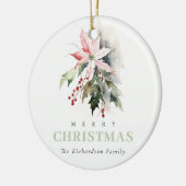 Chic Christmas Poinsettia Berries Foliage Foto Keramisch Ornament (Links)