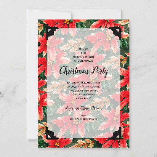 Chic Christmas Poinsettia en Faux Vellum Kaart (Voorkant)