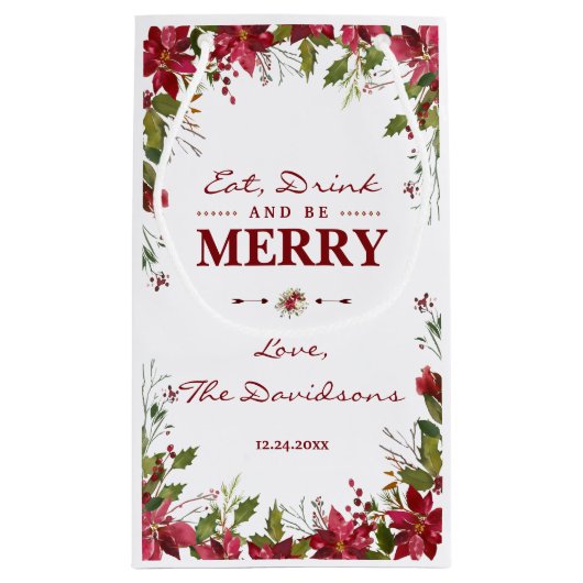 Chic Christmas Red Poinsettia Eet Drink & wees vro Klein Cadeauzakje (Achterkant)