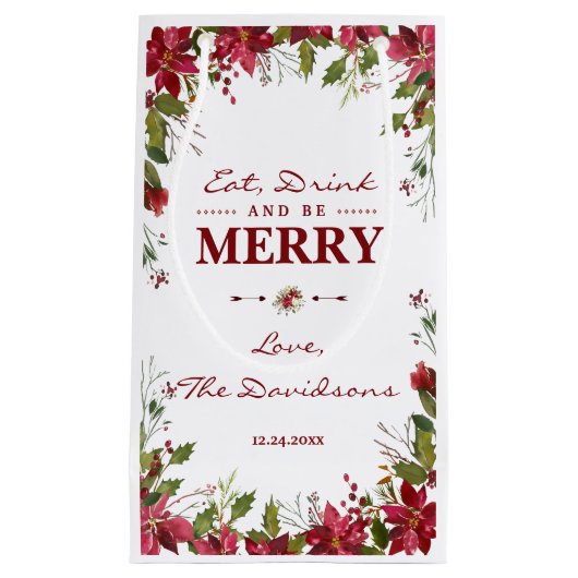 Chic Christmas Red Poinsettia Eet Drink & wees vro Klein Cadeauzakje (Voorkant)