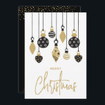 Chic Christmas Tree Ornaments Feestdagenkaart<br><div class="desc">Flat business holiday greeting cards feature black and gold (not metallic) Christmas tree ornaments on a grey background with the words Merry Christmas on the front. Your personalized thank you message is printed on the back. PRINTED and/or INSTANT DOWNLOAD! MATCHING items in our collection.</div>