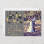 Chic Christmas Tree Ornaments on Grey Feestdagenkaart (Voorkant)