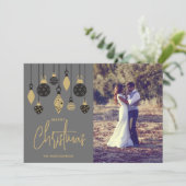 Chic Christmas Tree Ornaments on Grey Feestdagenkaart (Staand voorkant)