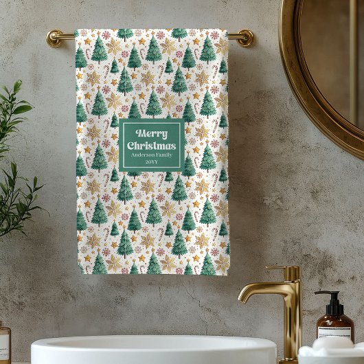 Chic Christmas trees red green festive bath towel Bad Handdoek