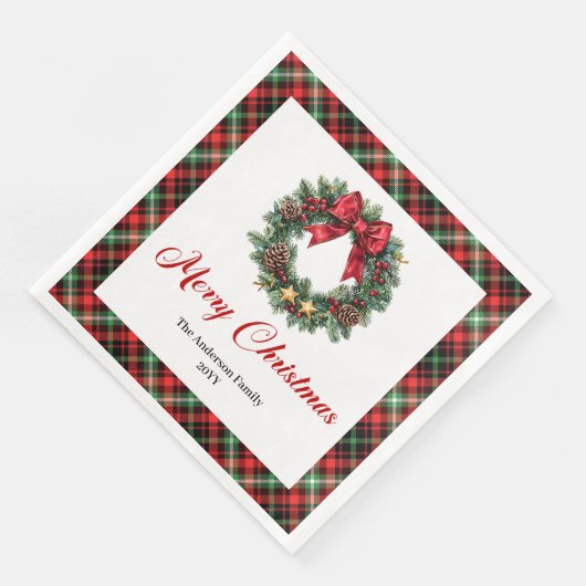 Chic Christmas Wreath with Red Green Plaid Napkins Servet (Hoek)