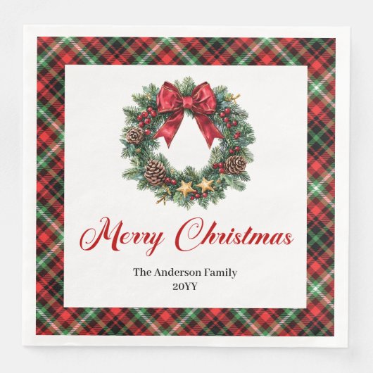 Chic Christmas Wreath with Red Green Plaid Napkins Servet (Voorkant)
