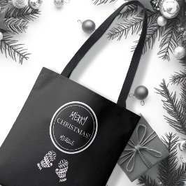 Chic Christmas Zwart en Wit Gepersonaliseerd Tote Bag