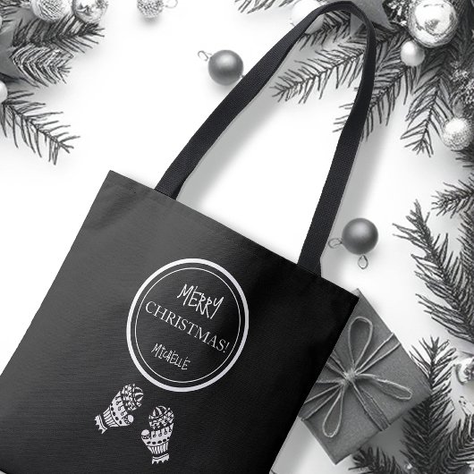 Chic Christmas Zwart en Wit Gepersonaliseerd Tote Bag
