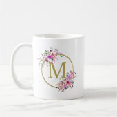 Chic Circle Monogram Waterverf Bloemen & Goudfolie Koffiemok (Links)