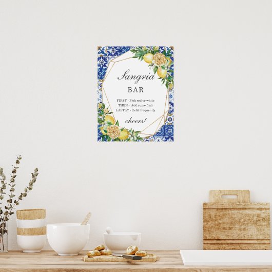 Chic citroen bloemensangria bar bord poster (Keuken)